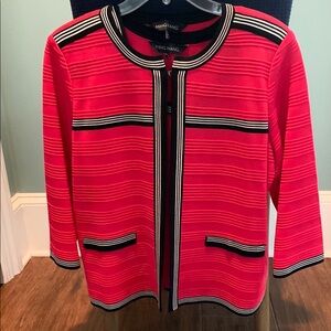 Ming Wang Hot Pink, White and Black Blazer with Textured Knit